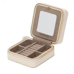 Wolf Caroline style travel jewelry case in quilted ivory